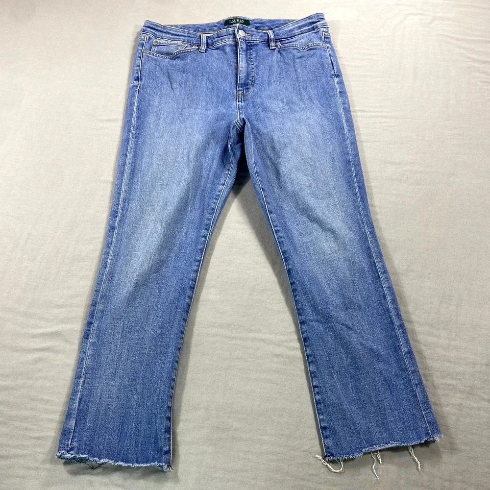 Lauren Ralph Lauren LRL Jeans Womens 12P Blue Denim Crop Straight High‎ Rise